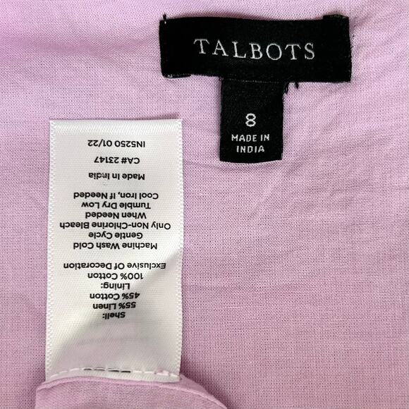 Talbots Lilac Embroidered Linen Sleeveless Dress - Picture 9 of 10